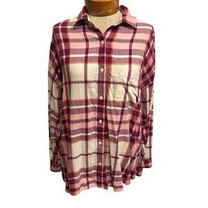 Old Navy Pink and Cream Plaid Button Down Shirt